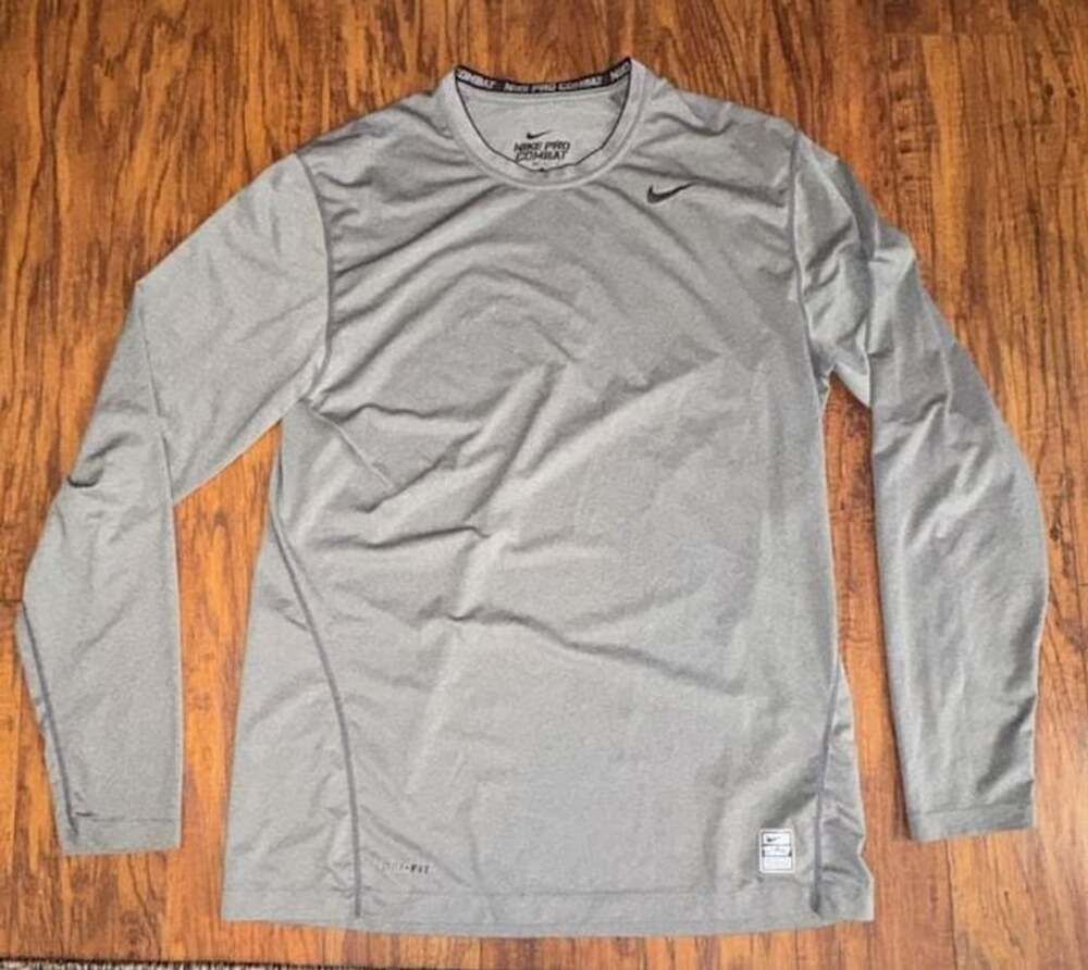 Nike Pro Combat Long Sleeve Shirt Size L Gray Fitted Dri-Fit